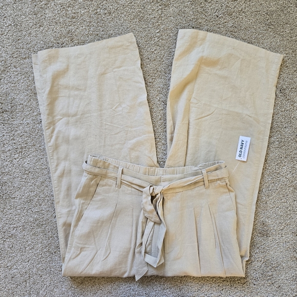 NWT Old Navy Beige High-Waisted Linen Belted Cropped Wide-Leg Pants Size M - Picture 4 of 6